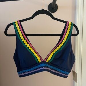 Boden Navy Swim Top with Blue and Lavender Rickrack Trim